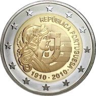 2 евро 2010 «100 лет Португальской Республике» Португалия, фото 1 