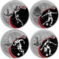  3 рубля 2017 «FIFA-2018. Нижний Новгород, Самара, Ростов-на-Дону, Волгоград» 4 монеты, фото 1 