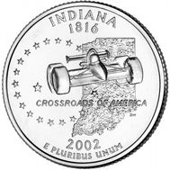 25 центов 2002 «Индиана» (штаты США) случайный монетный двор, фото 1 