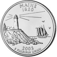  25 центов 2003 «Мэн» (штаты США) случайный монетный двор, фото 1 