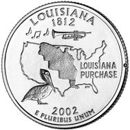  25 центов 2002 «Луизиана» (штаты США) случайный монетный двор, фото 1 