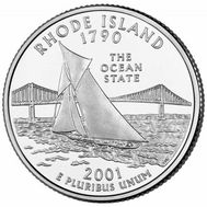  25 центов 2001 «Род-Айленд» (штаты США) случайный монетный двор, фото 1 