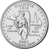  25 центов 2003 «Иллинойс» (штаты США) случайный монетный двор, фото 1 