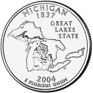 25 центов 2004 «Мичиган» (штаты США) случайный монетный двор, фото 1 
