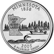  25 центов 2005 «Миннесота» (штаты США) случайный монетный двор, фото 1 