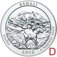  25 центов 2012 «Национальный парк Денали» (15-й нац. парк США) D, фото 1 