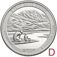  25 центов 2014 «Национальный парк Грейт-Санд-Дьюнс» (24-й нац. парк США) D, фото 1 