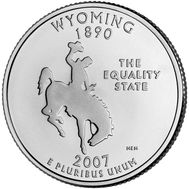 25 центов 2007 «Вайоминг» (штаты США) случайный монетный двор, фото 1 