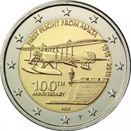  2 евро 2015 «100 лет Первому полету из Мальты» Мальта, фото 1 