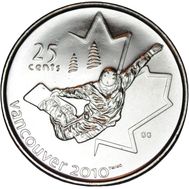  25 центов 2008 «Сноуборд. XXI Олимпийские игры 2010 в Ванкувере» Канада, фото 1 