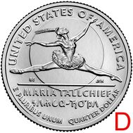  25 центов 2023 «Балерина Мария Толчиф» (Выдающиеся женщины США) D, фото 1 