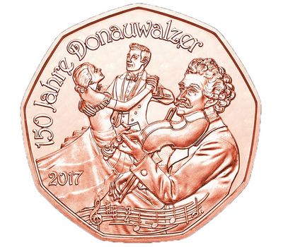 Монета 5 евро 2017 «150 лет Дунайскому вальсу» Австрия, фото 1 