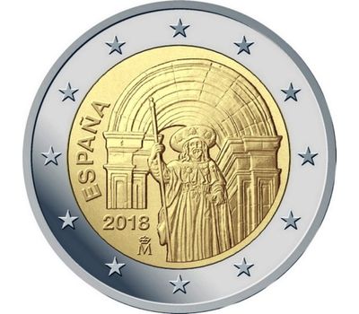 Монета 2 евро 2018 «Исторический центр Сантьяго-де-Компостела» Испания, фото 1 