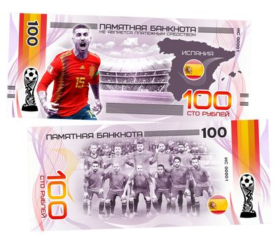  Сувенирная банкнота 100 рублей «FIFA-2018 Испания», фото 1 