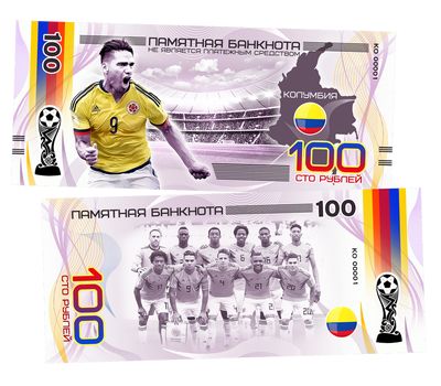  Сувенирная банкнота 100 рублей «FIFA-2018 Колумбия», фото 1 
