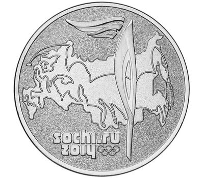  Монета 25 рублей 2014 «Олимпиада в Сочи — Факел, эстафета Олимпийского огня» в блистере, фото 1 