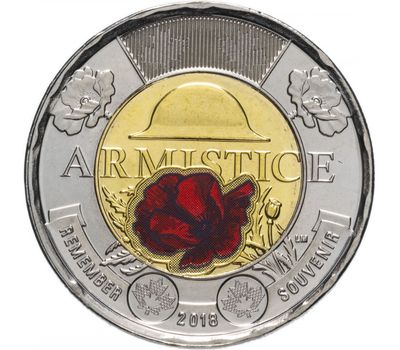  Монета 2 доллара 2018 «100 лет со дня окончания Первой Мировой войны» Канада (цветная), фото 1 