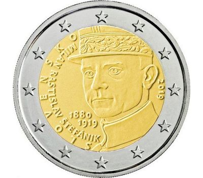  Монета 2 евро 2019 «100 лет со дня смерти Милана Растислава Штефаника» Словакия, фото 1 