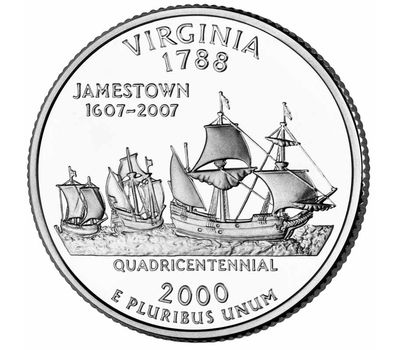  Монета 25 центов 2000 «Вирджиния» (штаты США) случайный монетный двор, фото 1 