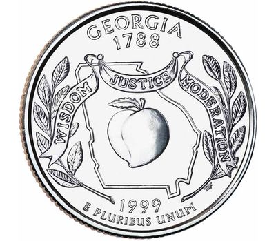  Монета 25 центов 1999 «Джорджия» (штаты США) случайный монетный двор, фото 1 