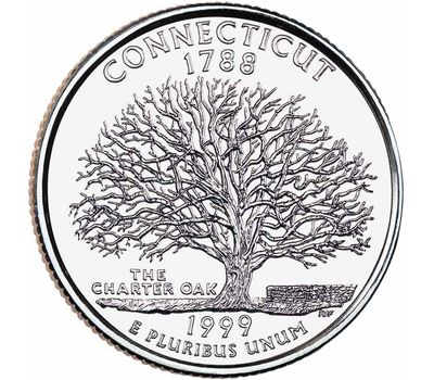  Монета 25 центов 1999 «Коннектикут» (штаты США) случайный монетный двор, фото 1 