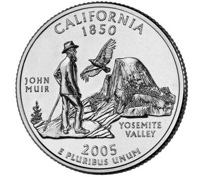  Монета 25 центов 2005 «Калифорния» (штаты США) случайный монетный двор, фото 1 