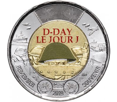  Монета 2 доллара 2019 «75 лет высадке союзников в Нормандии» Канада (цветная), фото 1 
