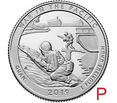  Монета 25 центов 2019 «Гуам, война на Тихом океане» (48-ой нац. парк США) P, фото 1 