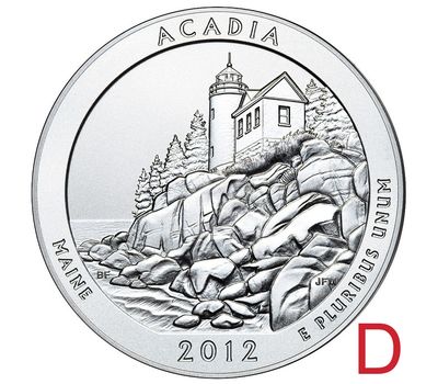  Монета 25 центов 2012 «Национальный парк Акадия» (13-й нац. парк США) D, фото 1 