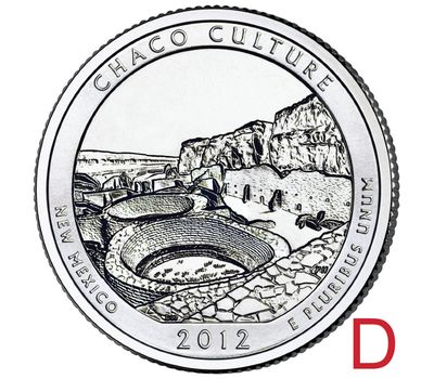  Монета 25 центов 2012 «Национальный исторический парк Чако» (12-й нац. парк США) D, фото 1 