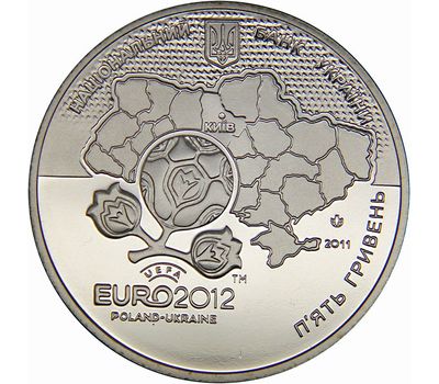  Монета 5 гривен 2011 «Финальный турнир чемпионата Европы по футболу 2012. Город Киев» Украина, фото 2 