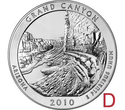  Монета 25 центов 2010 «Национальный парк Гранд-Каньон» (4-й нац. парк США) D, фото 1 
