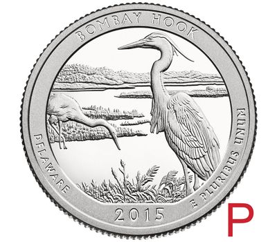  Монета 25 центов 2015 «Бомбей Хук Нешнел» (29-й нац. парк США) P, фото 1 