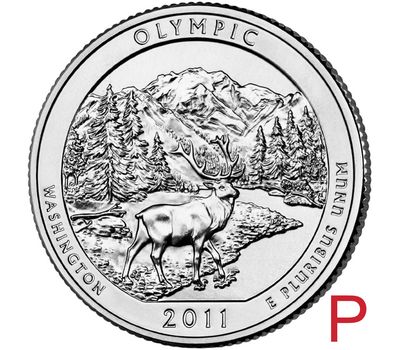  Монета 25 центов 2011 «Национальный парк Олимпик» (8-й нац. парк США) P, фото 1 