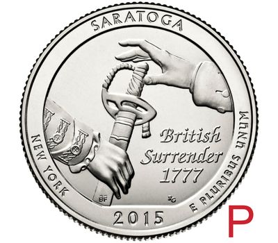  Монета 25 центов 2015 «Саратога» (30-й нац. парк США) P, фото 1 