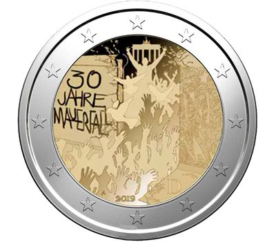  Монета 2 евро 2019 «30-летие падения Берлинской стены» Германия, фото 1 