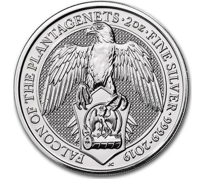  5 фунтов 2019 «Сокол дома Плантагенетов» (Звери Королевы) серебро 2 унции, фото 1 