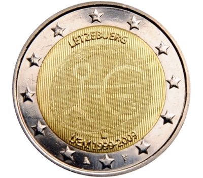  Монета 2 евро 2009 «10 лет Экономическому и валютному союзу» Люксембург, фото 1 