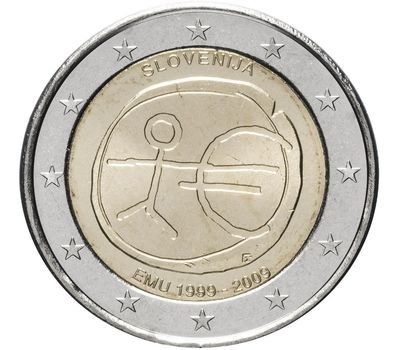  Монета 2 евро 2009 «10 лет Экономическому и валютному союзу» Словения, фото 1 
