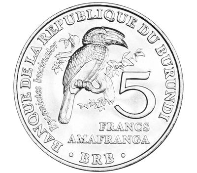  Монета 5 франков 2014 «Калао-трубач» Бурунди, фото 1 