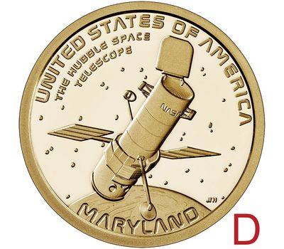  Монета 1 доллар 2020 «Космический телескоп «Хаббл» D (Американские инновации), фото 1 