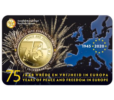  Монета 2,5 евро 2020 «75 лет мира и свободы в Европе» Бельгия (в коинкарте), фото 1 