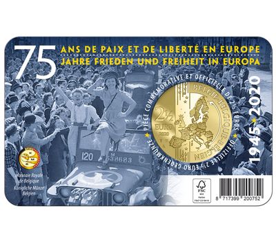  Монета 2,5 евро 2020 «75 лет мира и свободы в Европе» Бельгия (в коинкарте), фото 2 