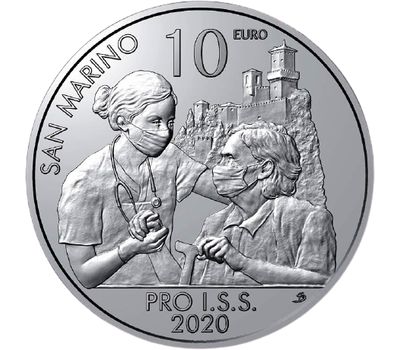  Монета 10 евро 2020 «Борьба с пандемией COVID-19» Сан-Марино, фото 1 