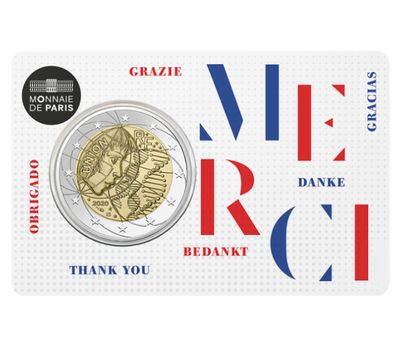  Монета 2 евро 2020 «Медицинские исследования: MERCI» Франция (в коинкарте), фото 1 