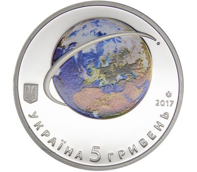  Монета 5 гривен 2017 «60-летие запуска первого спутника Земли» Украина (в капсуле), фото 1 