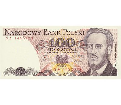  Банкнота 100 злотых 1986 Польша Пресс, фото 1 