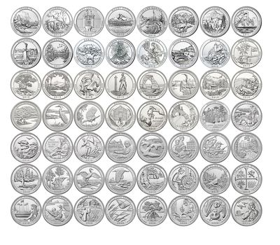  Набор 56 монет-квотеров «Парки США» 2010-2021 (дворы P+D), фото 1 