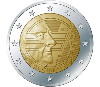  Монета 2 евро 2022 «90 лет со дня рождения Жака Ширака» Франция, фото 1 