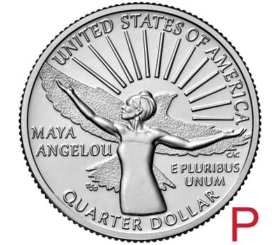  Монета 25 центов 2022 «Майя Энджелоу» (Выдающиеся женщины США) P, фото 1 